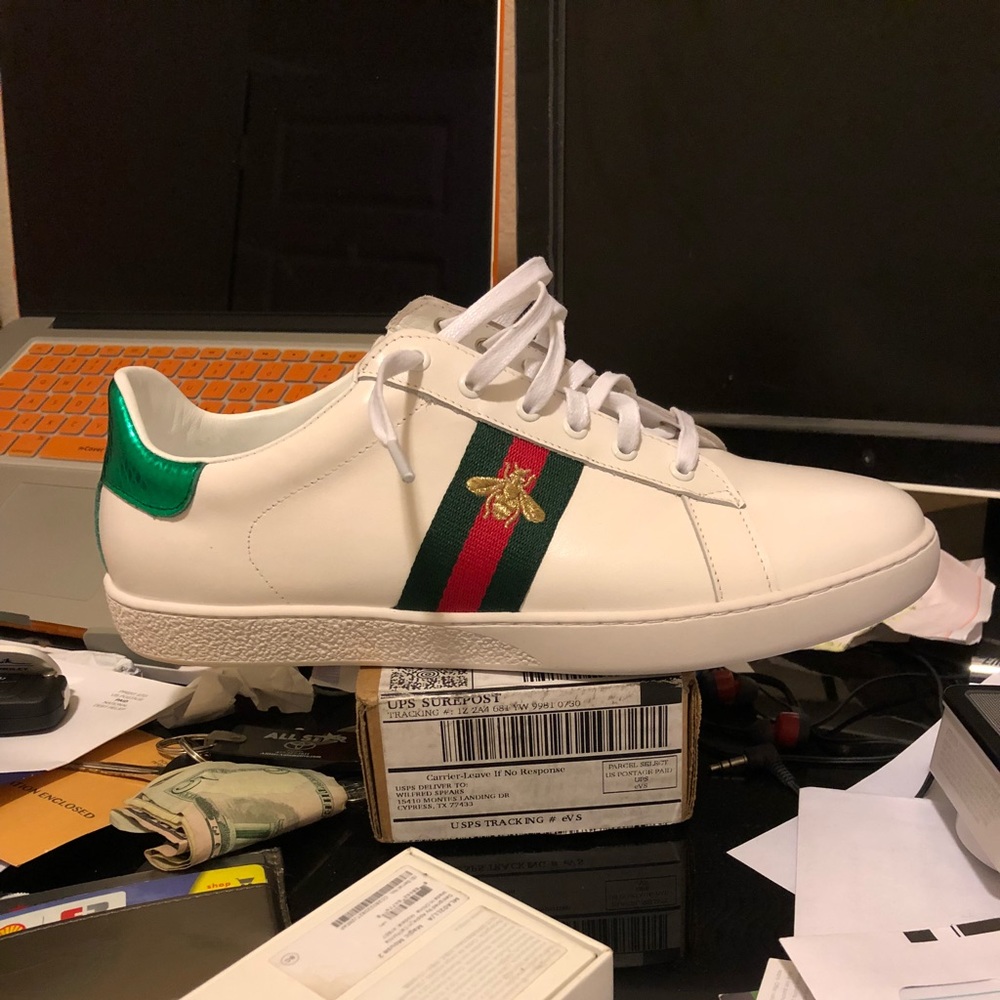 Gucci Ace Gold Bee Embroidered Sneaker Sz 11